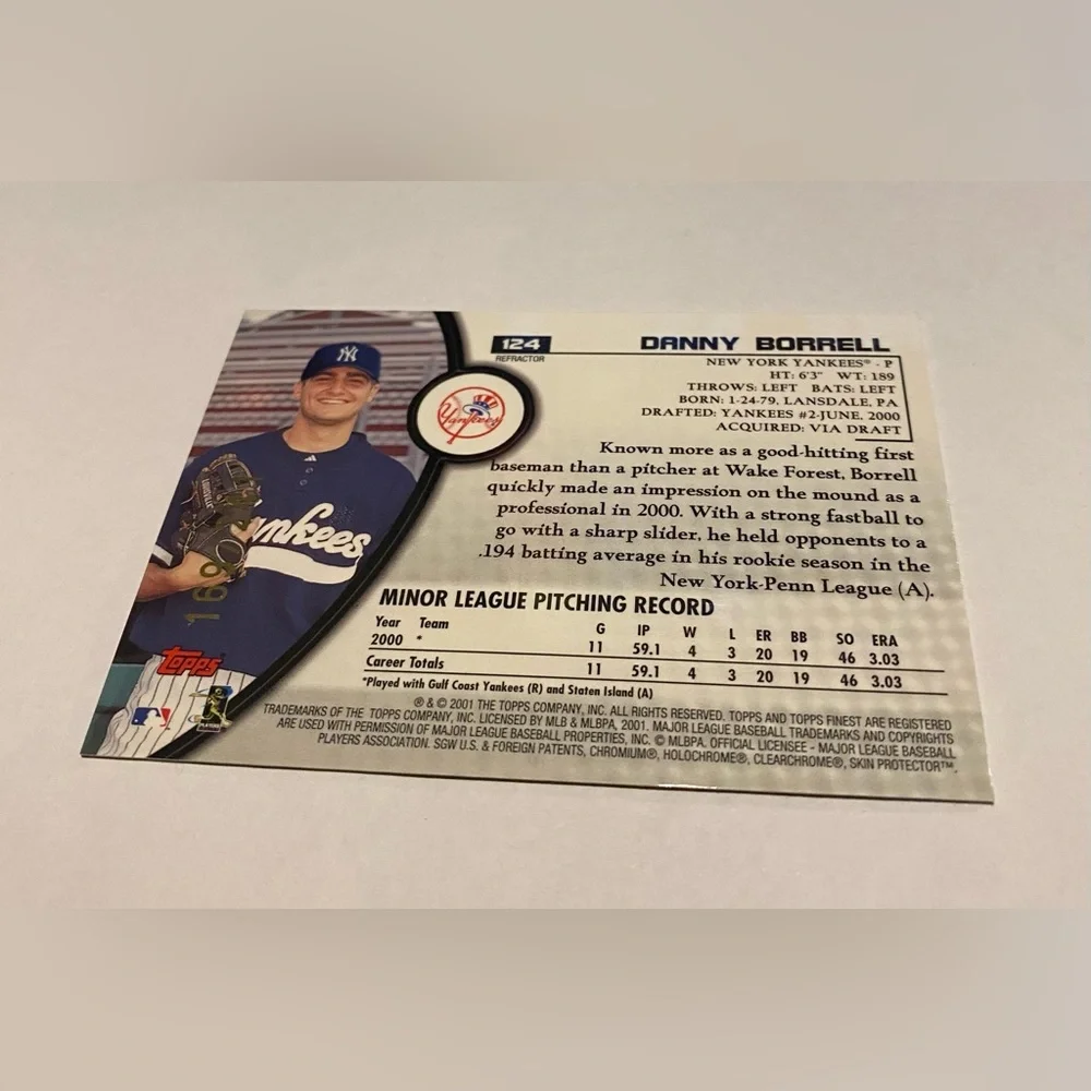 Danny Borrell Rare!! 2001 Topps Finest Refractor Baseball card vintage